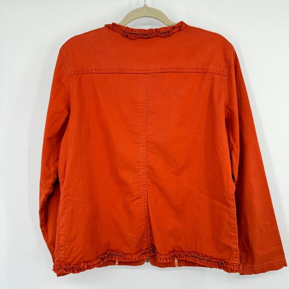 Chico's 2 Women's Orange Ruffle Zip-Up Jacket Size Large Cotton stretch - Picture 7 of 9